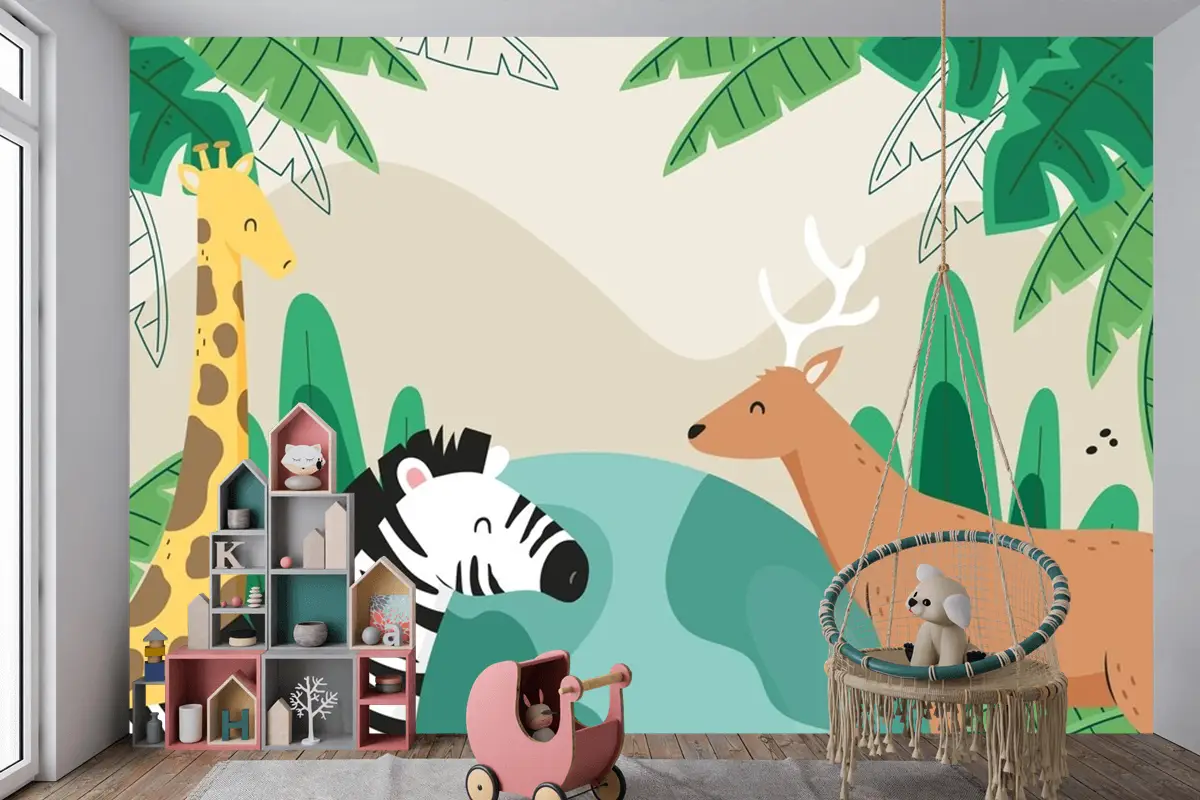 Flora Ve Fauna Çocuk Odası Duvar Kağıdı  Ile Dünya Yaban Hayatı Günü İçin Düz Arka Plan