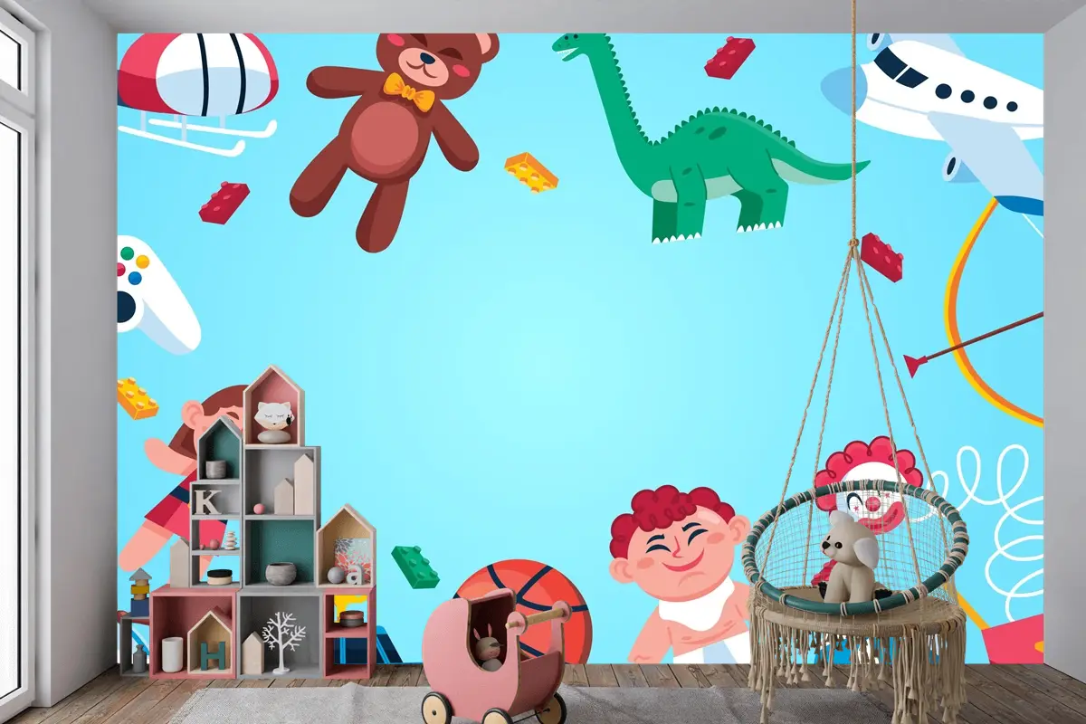 Düz Tasarım Noel Oyuncakları Çocuk Odası Duvar Kağıdı