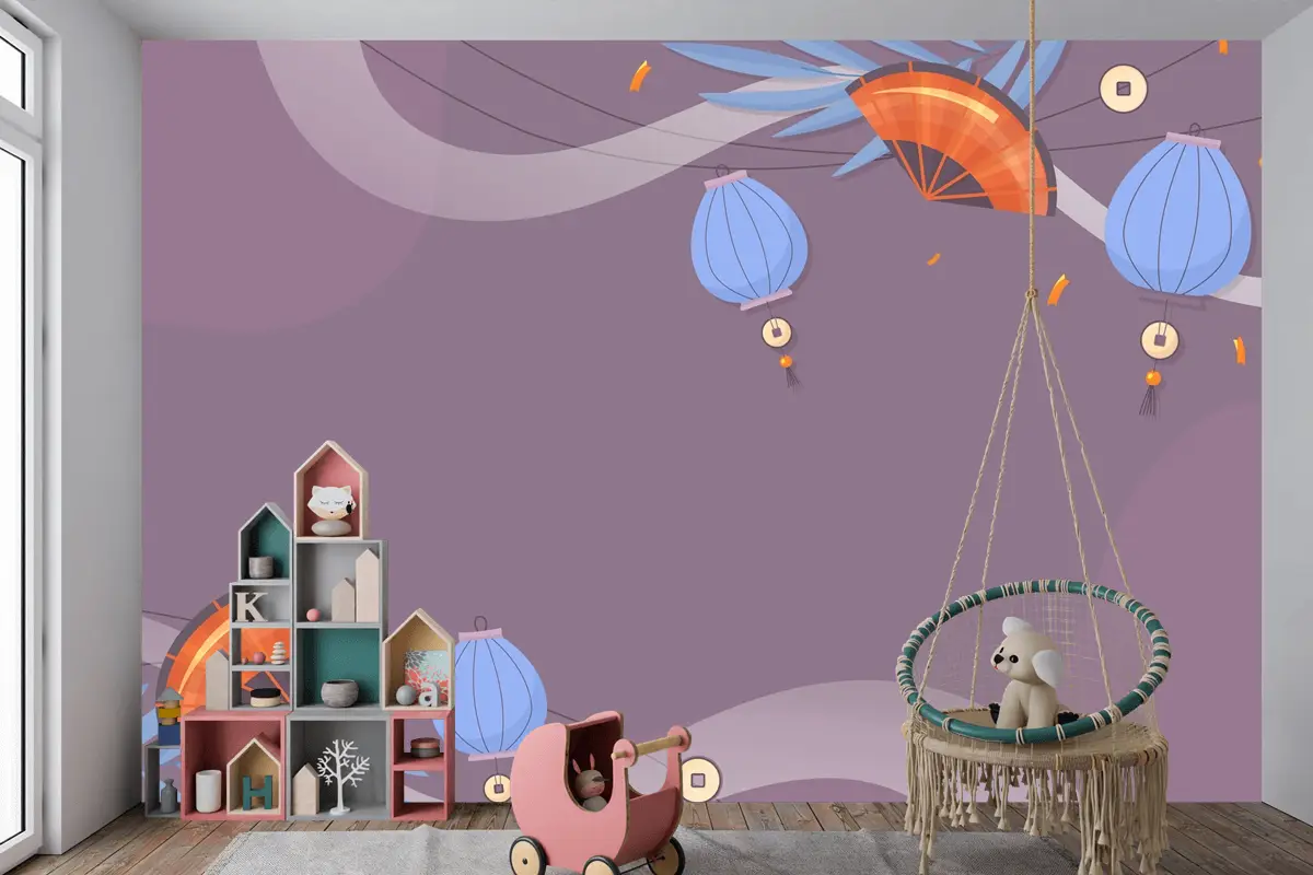 Düz Sonbahar Ortası Festivali Çocuk Odası Duvar Kağıdı 