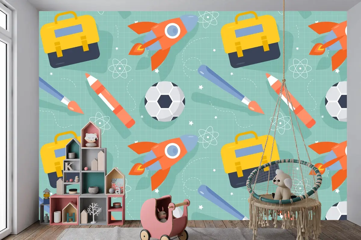 Okula Dönüş Çocuk Odası Duvar Kağıdı  İçin Düz Desen Tasarımı