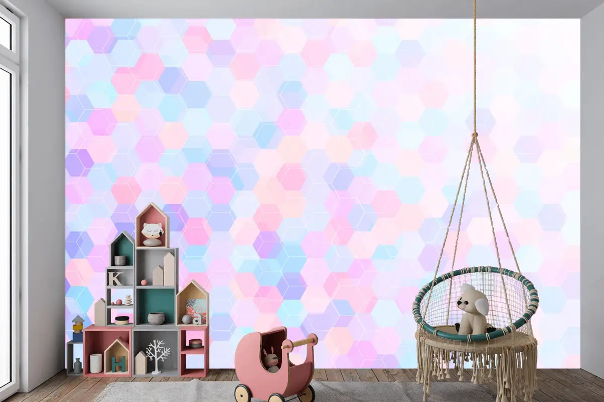Düz Çokgen Arka Plan Çocuk Odası Duvar Kağıdı 
