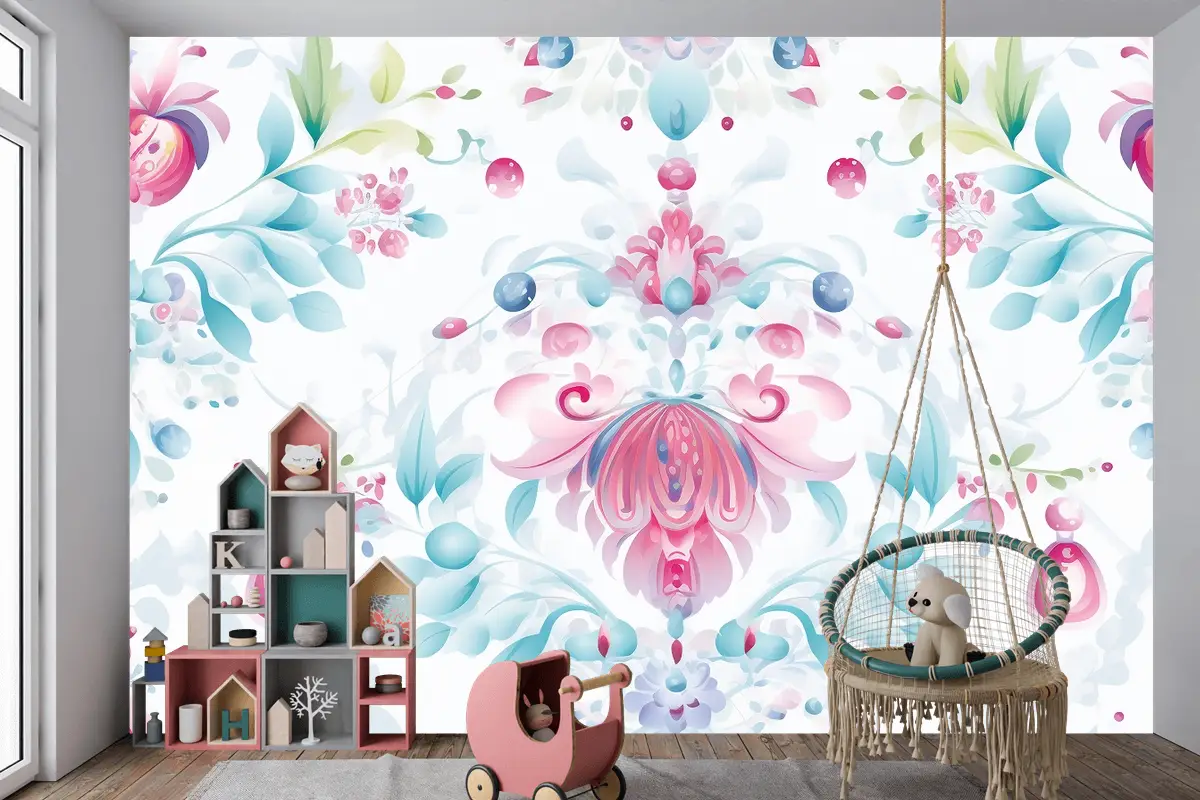 Çiçek Desenli Arka Plan Çocuk Odası Duvar Kağıdı