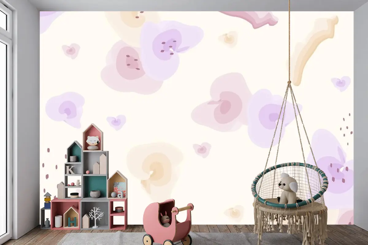 Çiçek Pastel Suluboya Çocuk Odası Duvar Kağıdı Desen Çocuk Odası Duvar Kağıdı 