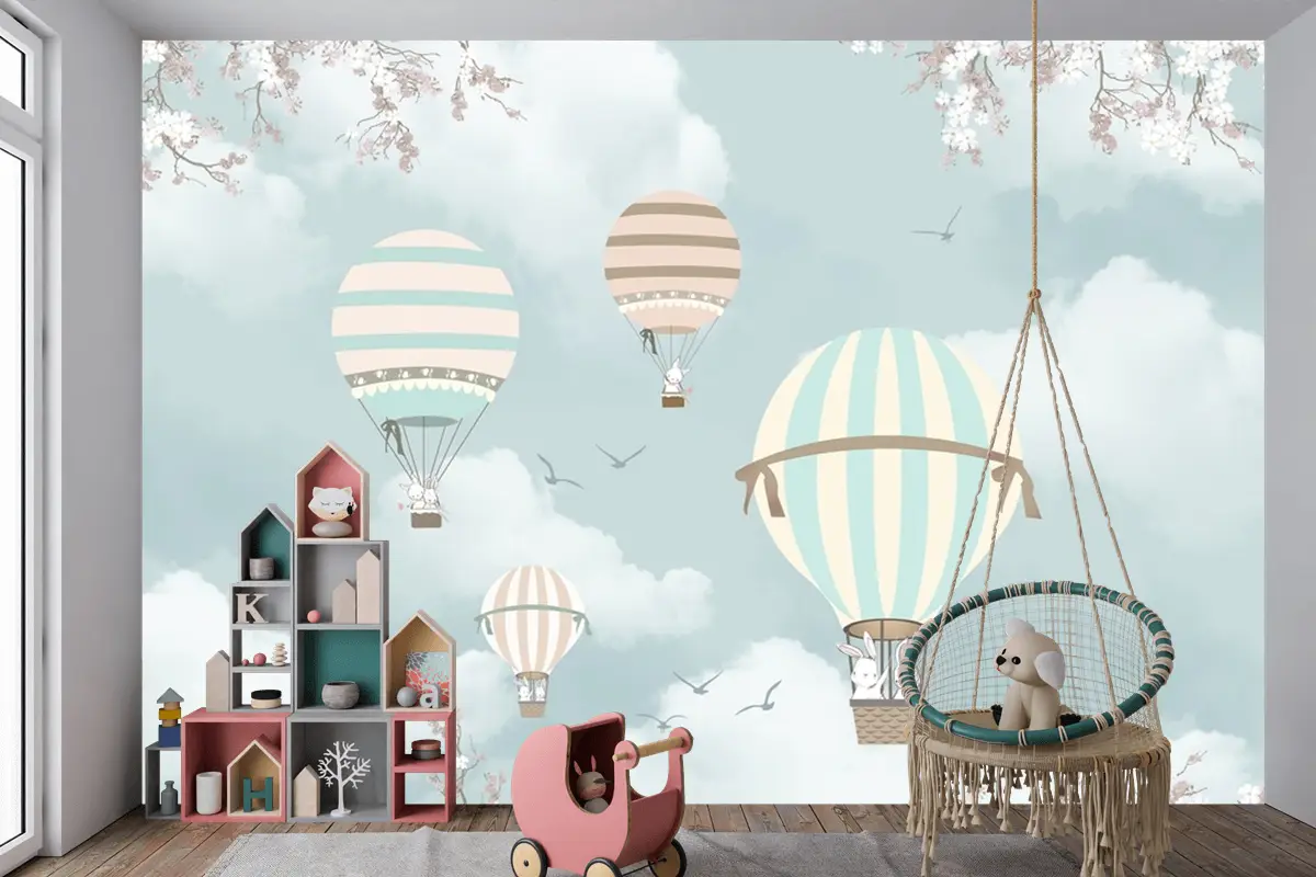 Gökyüzündeki Balonlar Ve Uçaklar Çocuk Odası Duvar Kağıdı