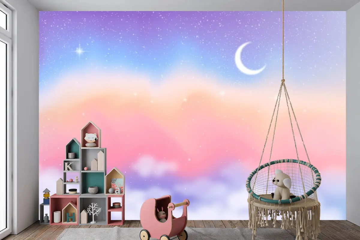 Degrade Pastel Gökyüzü Arka Plan Çocuklar Çocuk Odası Duvar Kağıdı