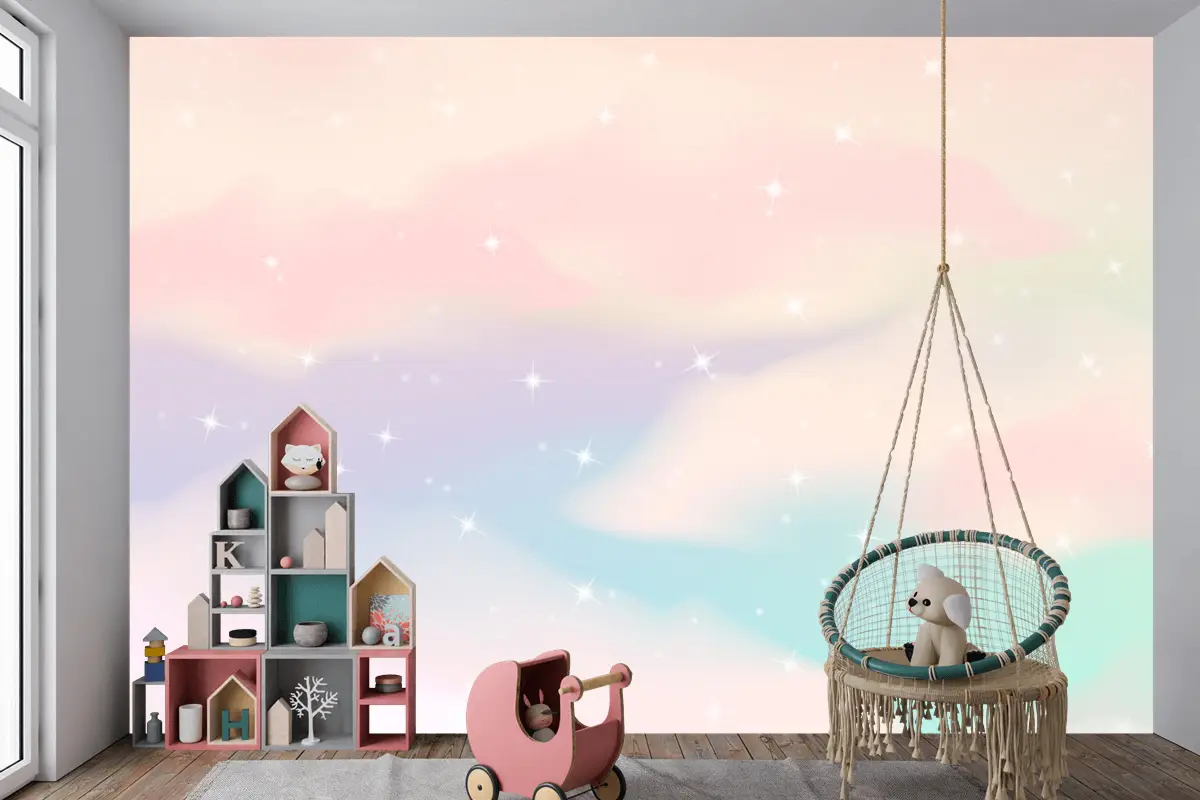 Degrade Pastel Gökyüzü Arka Plan Çocuk Odası Duvar Kağıdı 