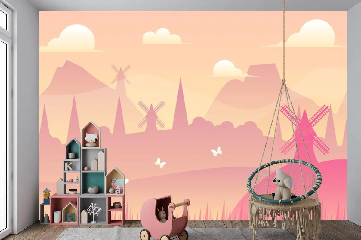 Degrade Bahar Manzara Arka Plan Çocuk Odası Duvar Kağıdı Duvar