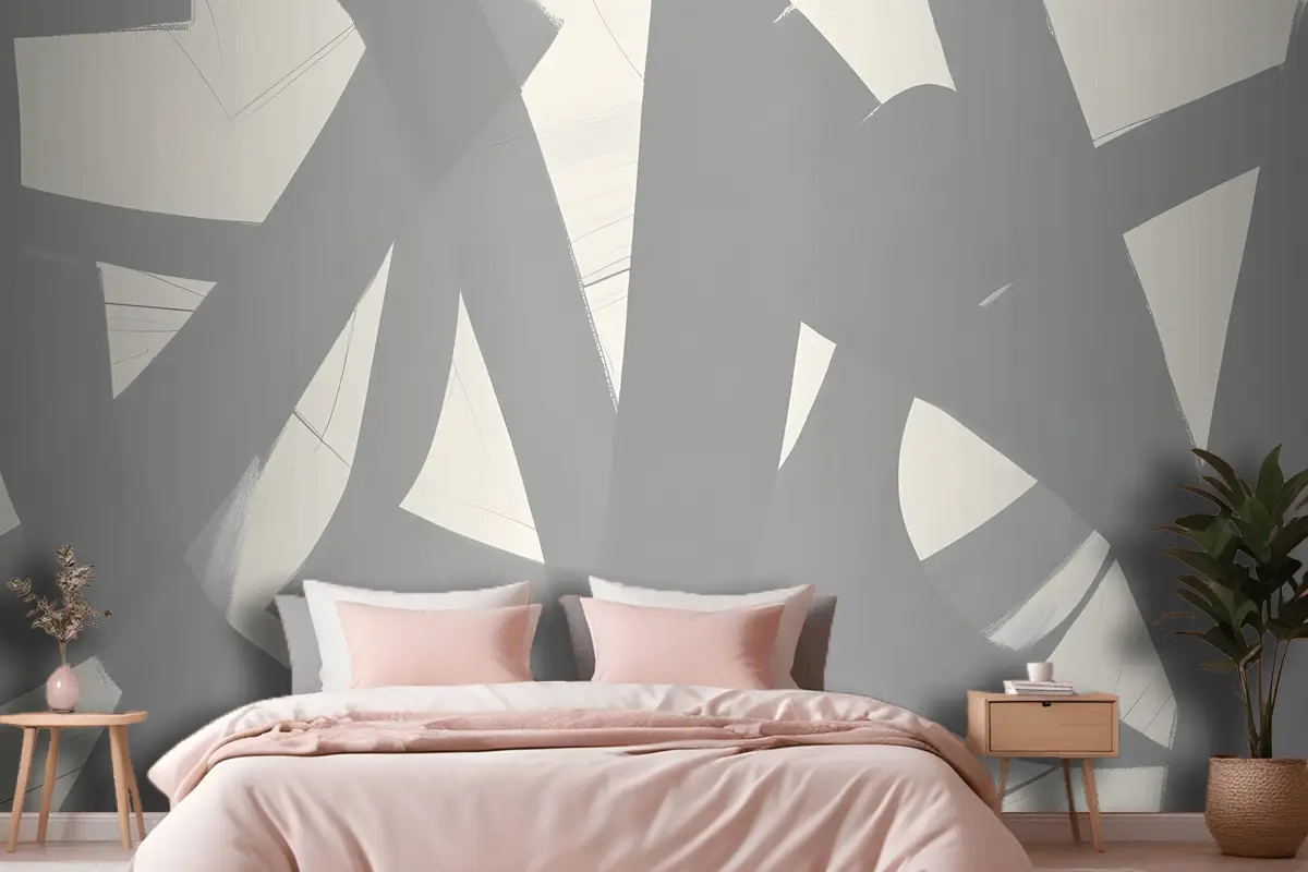 Gri Japon Kaligrafi Soyut Yatak Odası Duvar Kağıdı