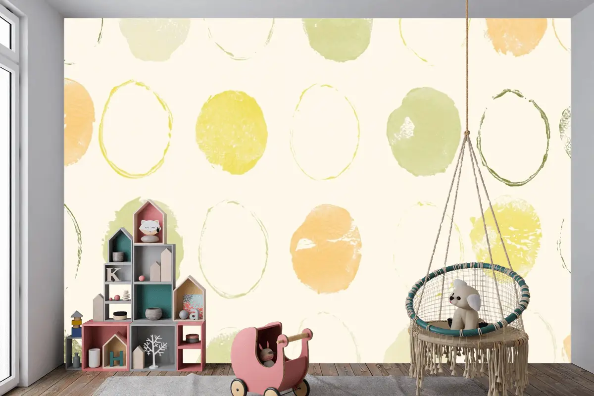 Yeşil Daire Desen Arka Plan El Yapımı Baskılar Çocuk Odası Duvar Kağıdı