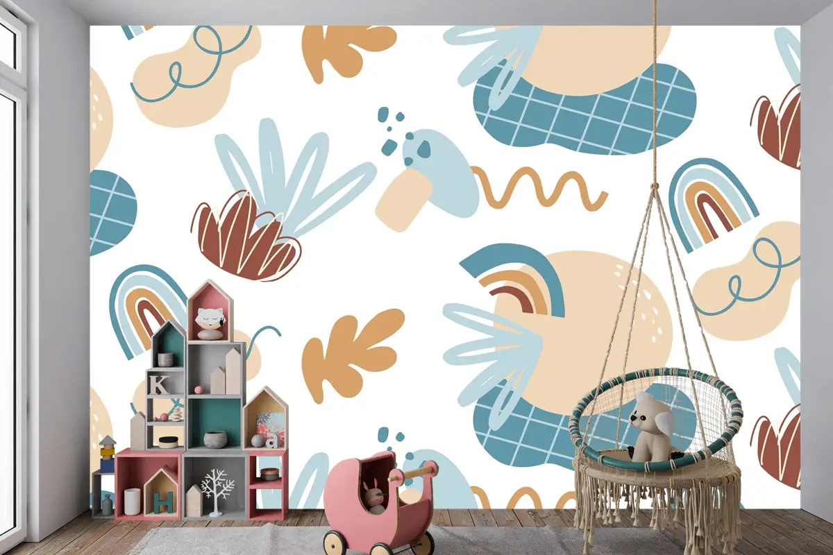 Elle Çizilmiş Soyut Öğe Desen Çocuk Odası Duvar Kağıdı 