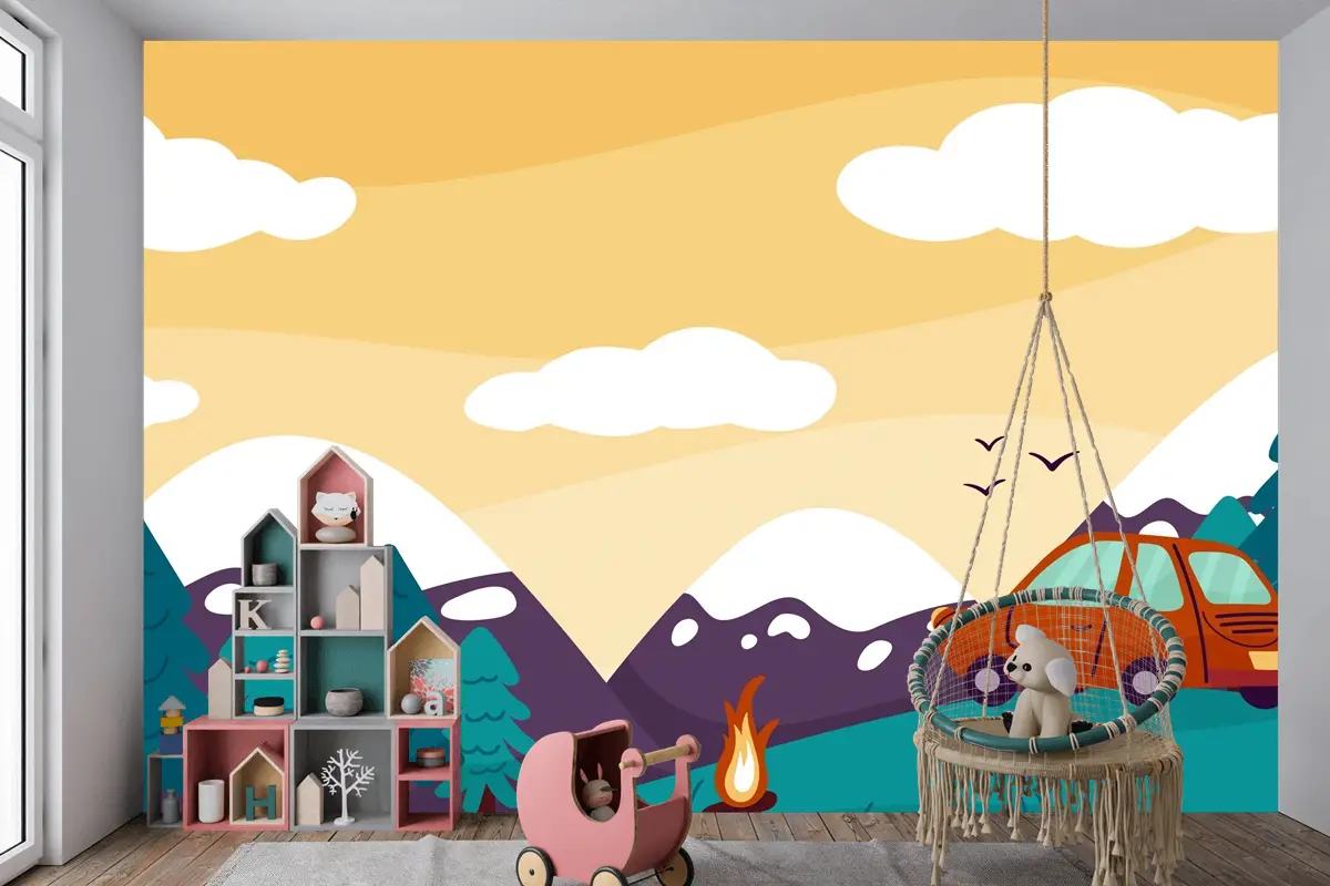 Elle Çizilmiş Macera Arka Plan Çocuk Odası Duvar Kağıdı 