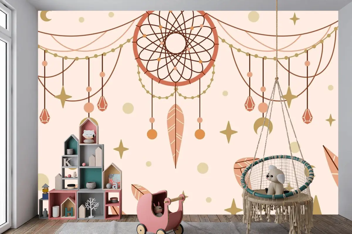 Elle Çizilmiş Boho Arka Plan Çocuk Odası Duvar Kağıdı 