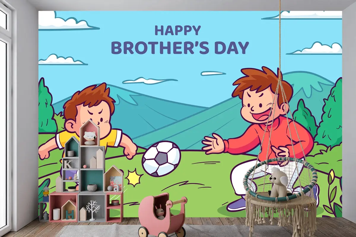 Elle Çizilmiş Kardeşler Günü Çocuk Odası Duvar Kağıdı 