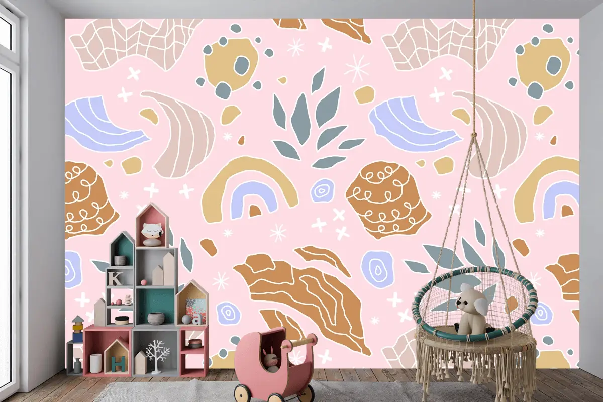 Elle Çizilmiş Kesme Kolaj Desen Çocuk Odası Duvar Kağıdı 