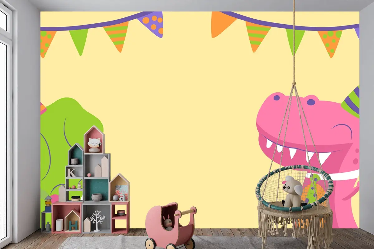 Elle Çizilmiş Dinozor Doğum Günü Yakınlaştırma Çocuk Odası Duvar Kağıdı 