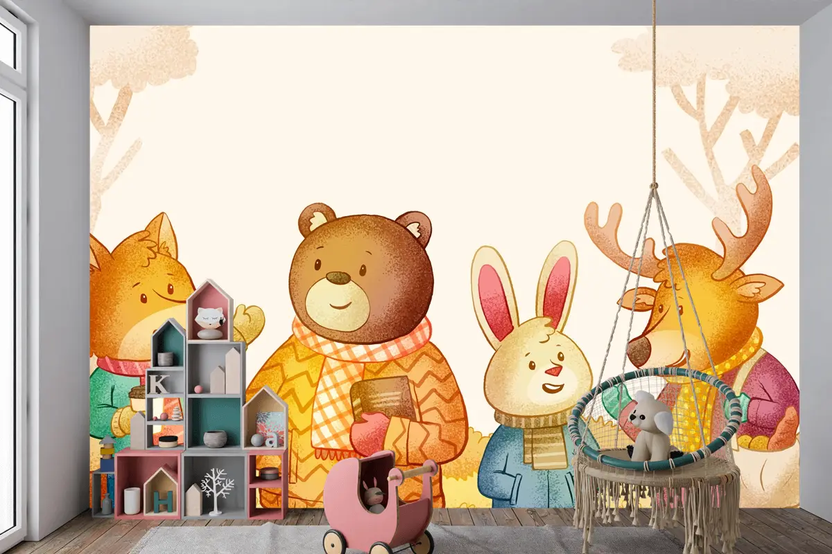 Elle Çizilmiş Sonbahar Sezonu Çocuk Odası Duvar Kağıdı 