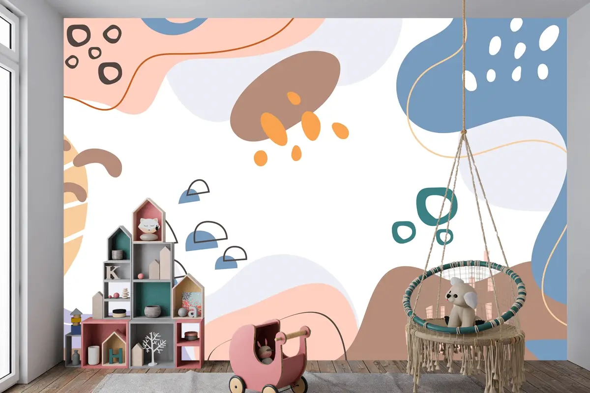 Elle Çizilmiş Düz Tasarım Soyut Doodle Çocuk Odası Duvar Kağıdı 