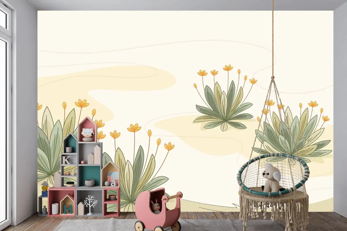 Elle Çizilmiş Frailejon Bitki Arka Plan Çocuk Odası Duvar Kağıdı 