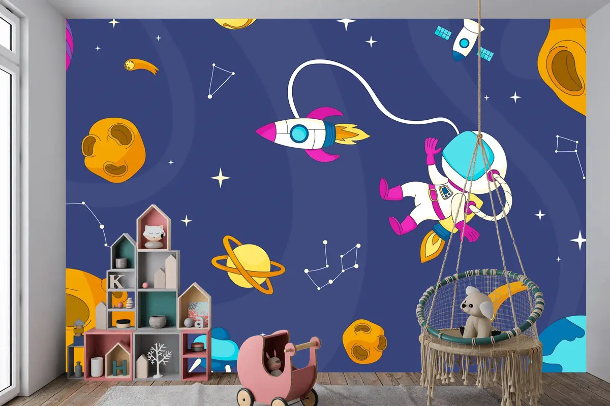 Elle Çizilmiş Galaxy Boys Çocuk Odası Duvar Kağıdı