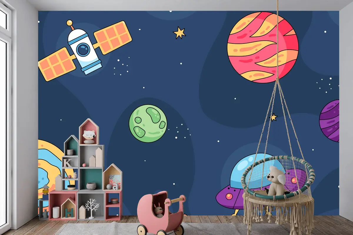 Elle Çizilmiş Galaxy Çocuk Odası Duvar Kağıdı 