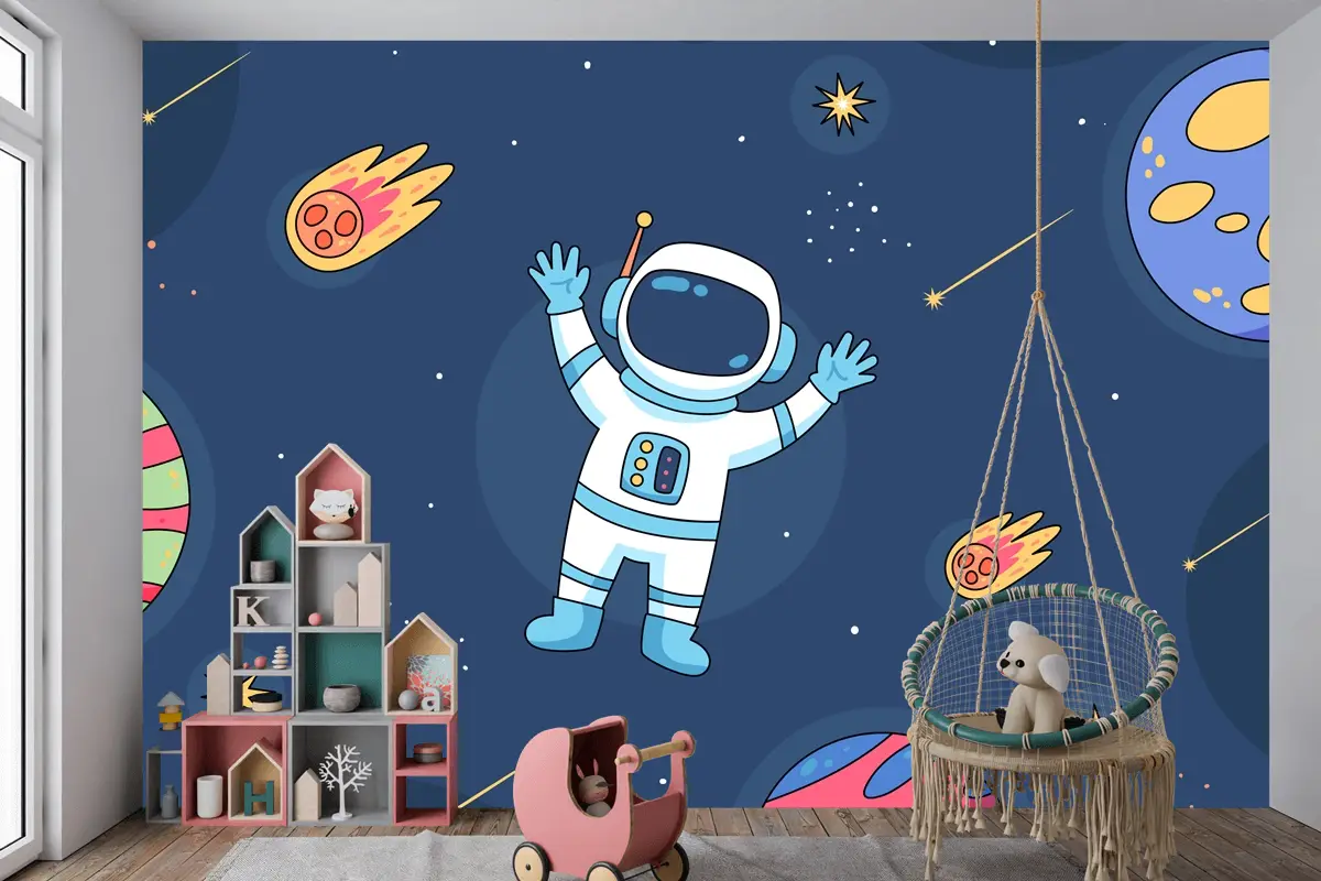 Elle Çizilmiş Galaxy Yıldız Çocuk Odası Duvar Kağıdı