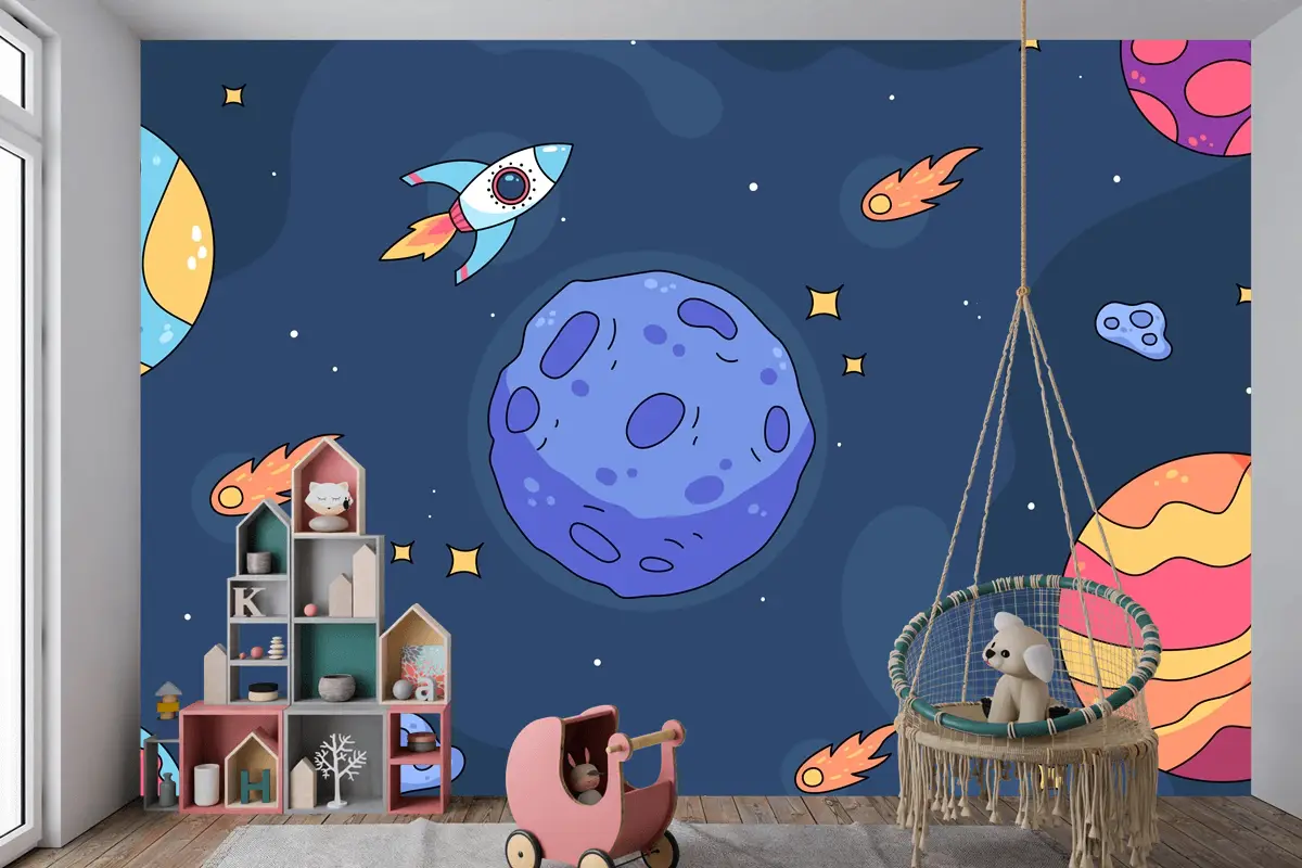 Elle Çizilmiş Galaxy Çocuk Odası Duvar Kağıdı 
