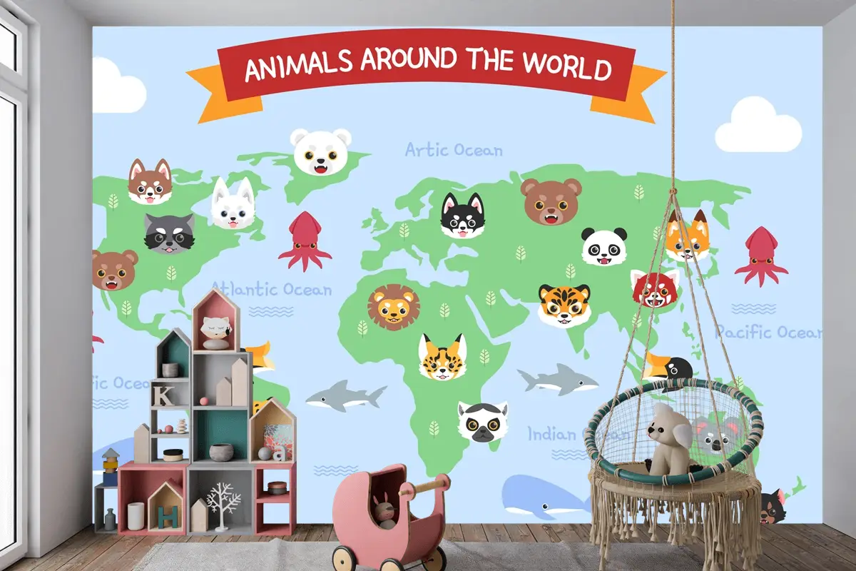 Elle Çizilmiş Çocuk Haritası Çocuk Odası Duvar Kağıdı
