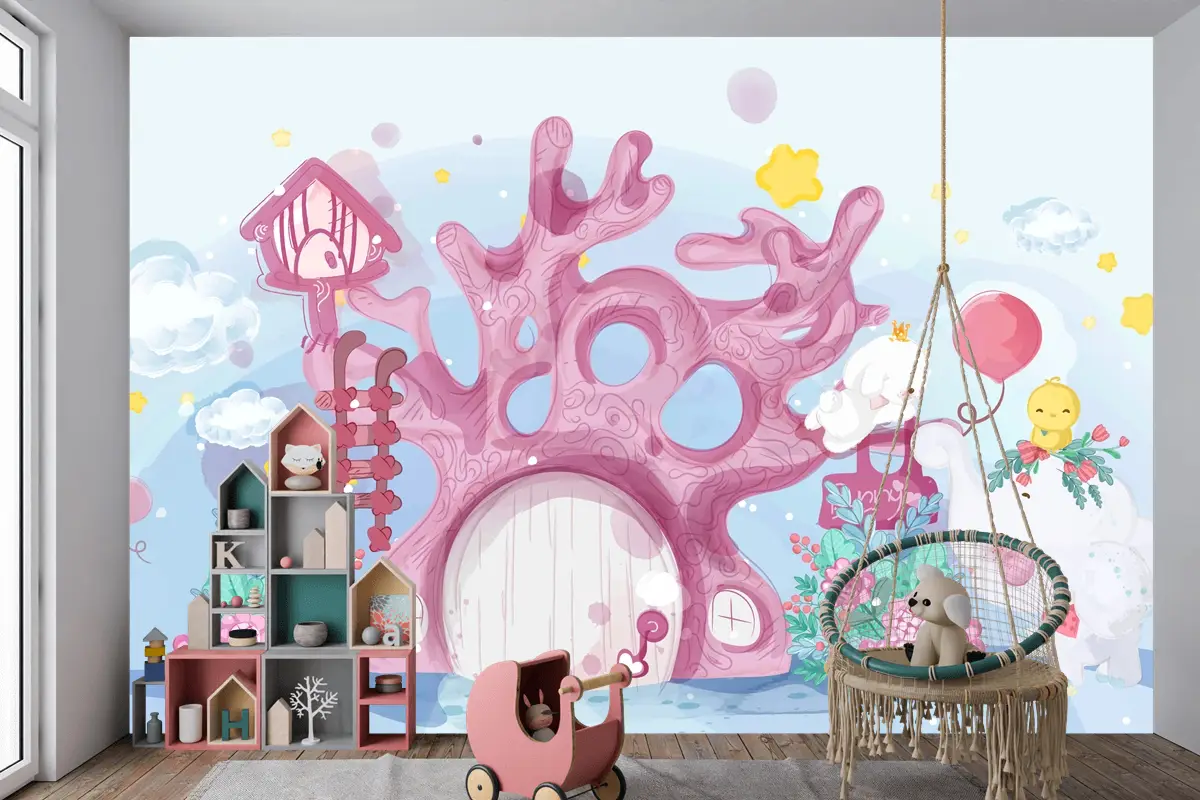 Elle Çizilmiş Geçit Töreni Doodle Hayvanlar Çocuk Odası Duvar Kağıdı