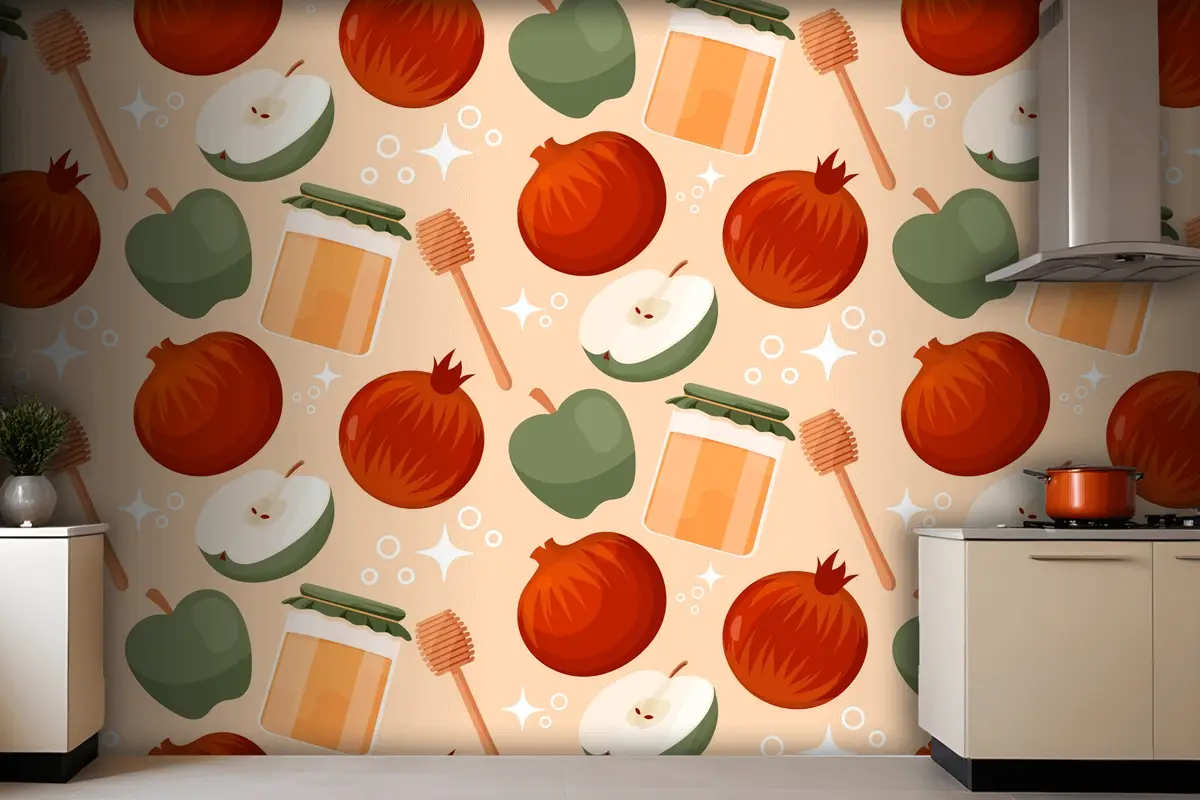 Yahudi Yeni Yılı Roş Aşana Kutlaması Duvar Kağıdı  Için Elle Çizilmiş Desen Tasarımı