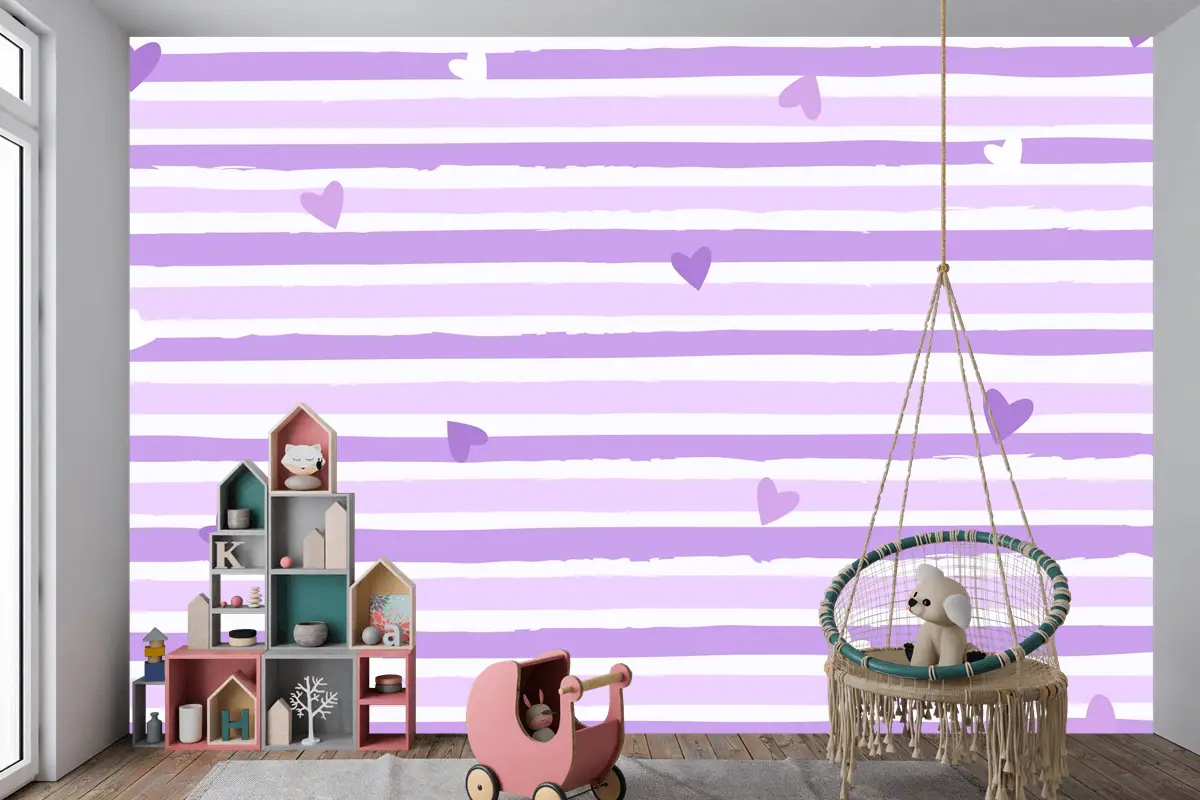 Elle Çizilmiş Mor Çizgili Arka Plan Çocuk Odası Duvar Kağıdı