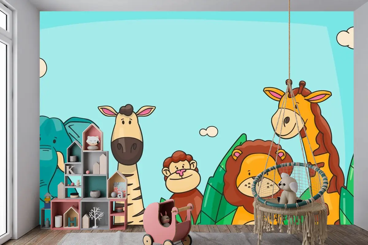 Hayvanlarla Elle Çizilmiş Dünya Hayvanları Günü Arka Planı Çocuk Odası Duvar Kağıdı