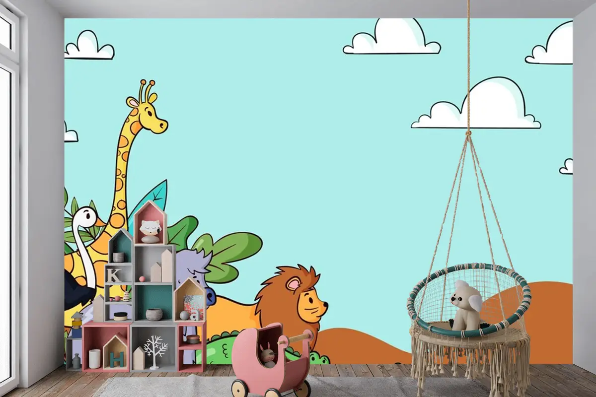Elle Çizilmiş Dünya Hayvan Günü Arka Plan Çocuk Odası Duvar Kağıdı