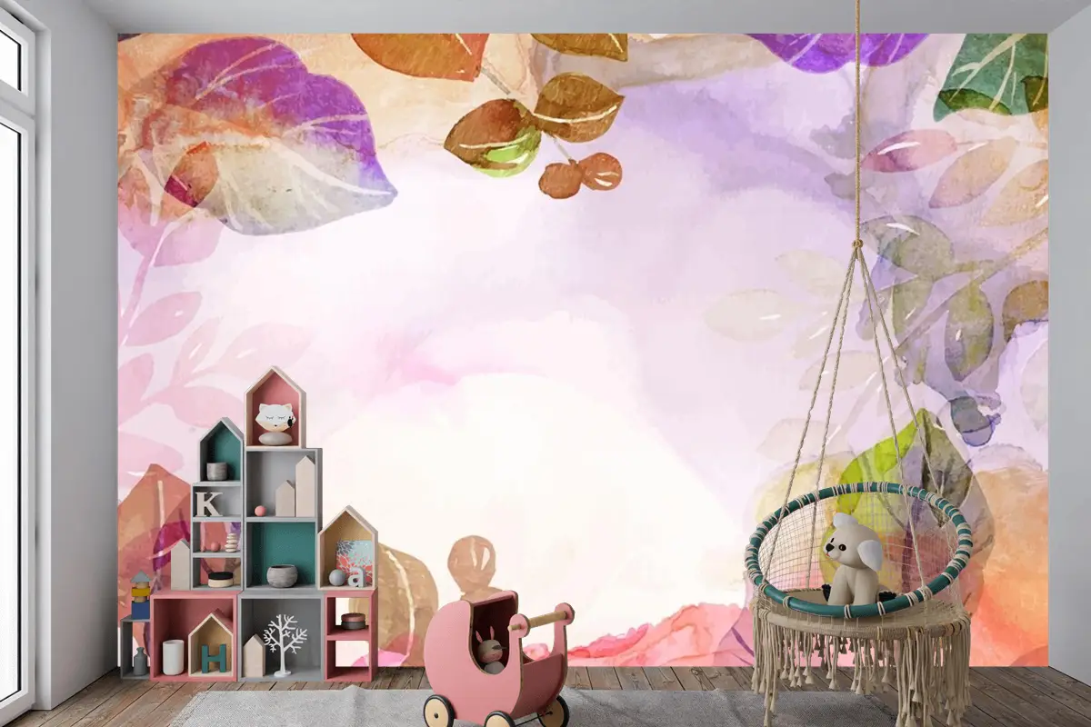 El Boyalı Suluboya Doğa Arka Plan Çocuk Odası Duvar Kağıdı