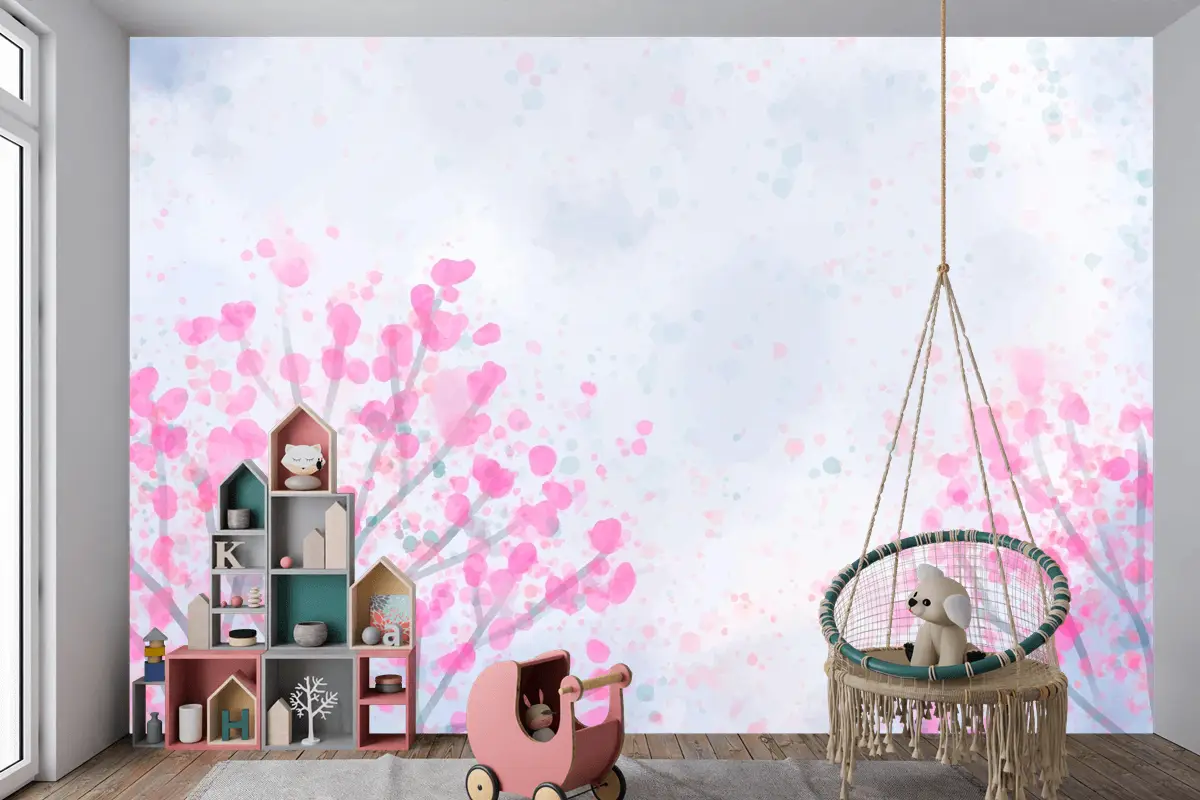 El Boyalı Suluboya Doğa Arka Plan Çocuk Odası Duvar Kağıdı 