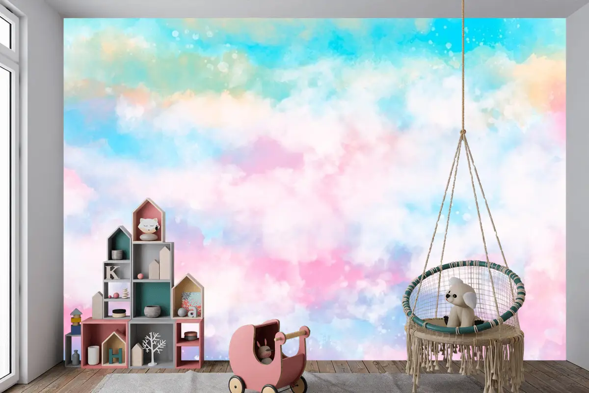 El Boyalı Suluboya Pastel Gökyüzü Arka Plan Çocuk Odası Duvar Kağıdı