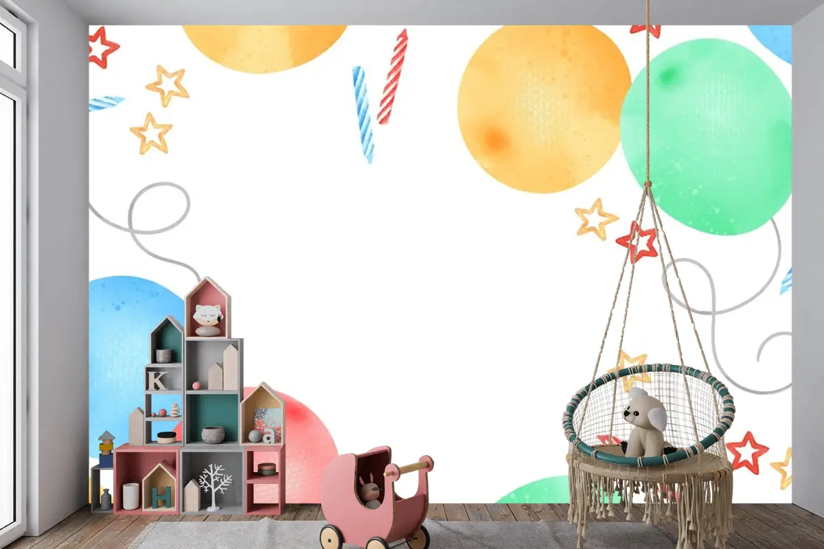 Doğum Günün Kutlu Olsun Suluboya Çerçeve Çocuk Odası Duvar Kağıdı 