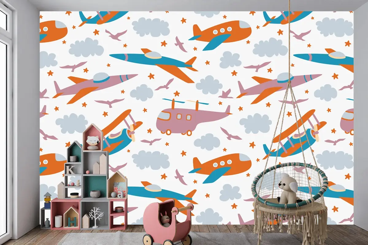 Hipster Doodles Renkli Dikişsiz Desen Düzlem Çizimi Çocuk Odası Duvar Kağıdı 