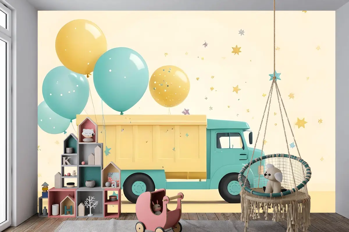 Kamyon Balon Çocuk Odası Duvar Kağıdı