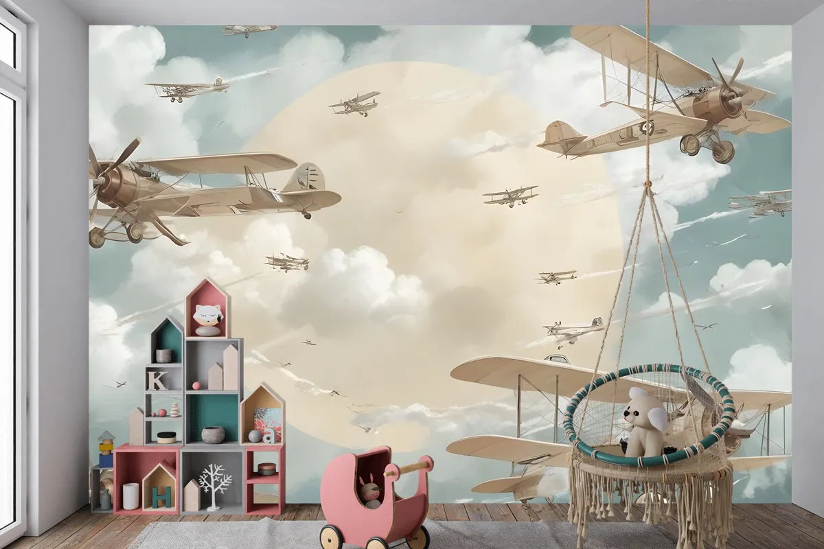Uçak Çocuk Odası Duvar Kağıdı  Ile Çocuklar Ay