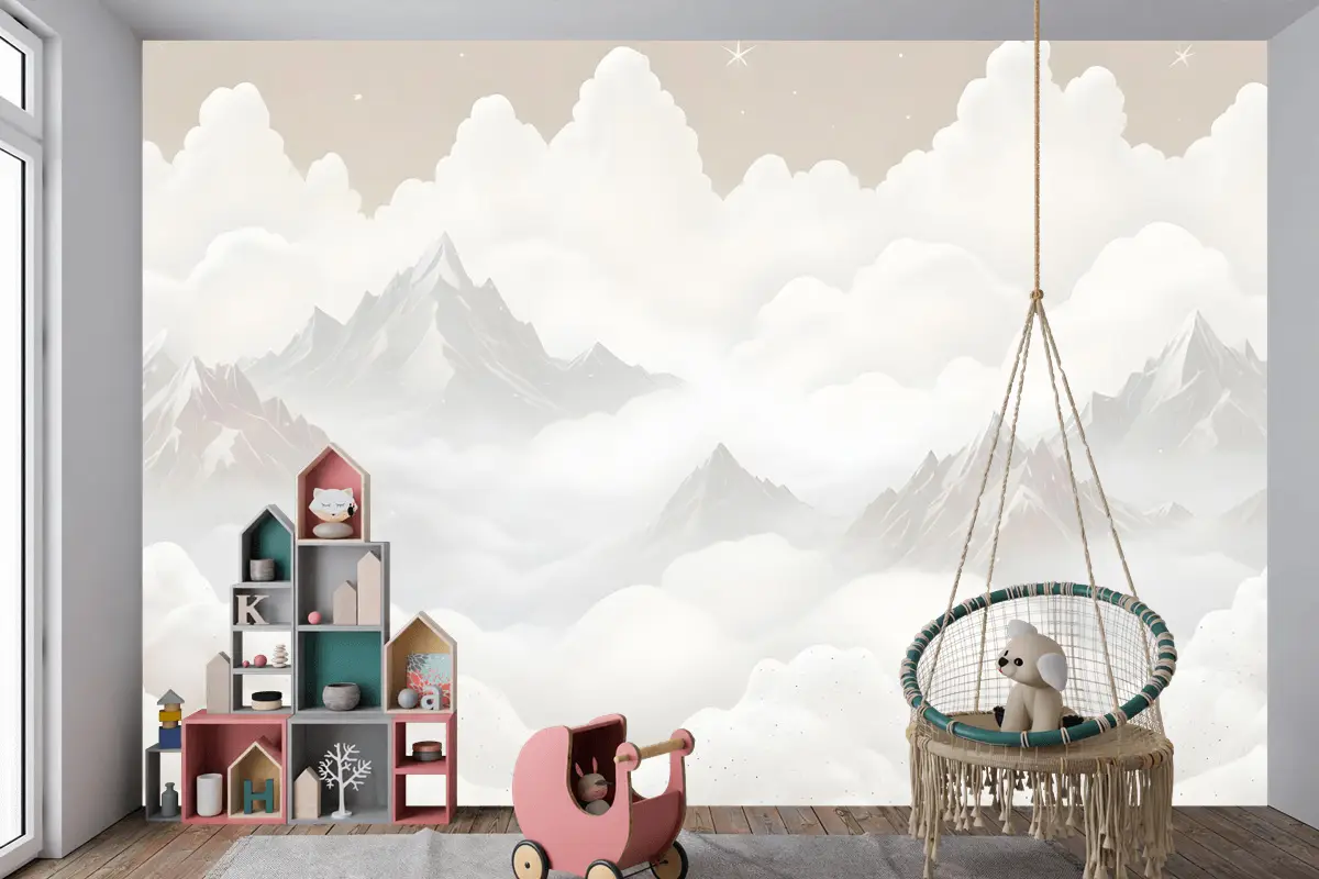 Bulutlu Çocuk Dağ Çocuk Odası Duvar Kağıdı