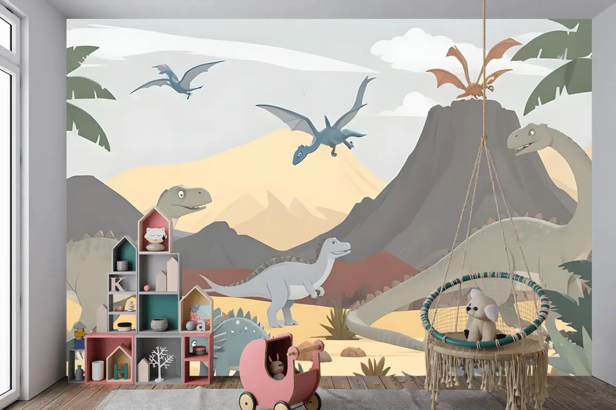 Çocuklar Yumuşak Dinozorlar Çocuk Odası Duvar Kağıdı 