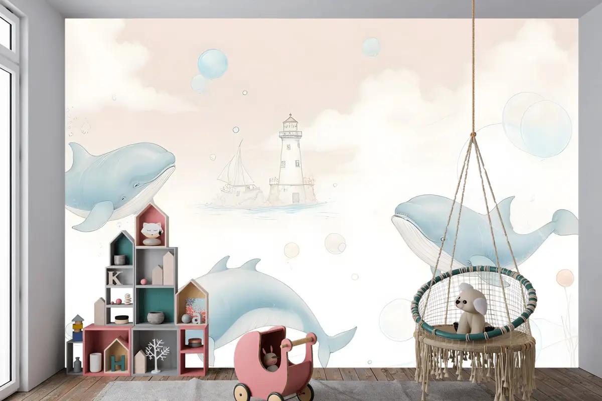 Çocuklar Yumuşak Balina Denizaltı Yaşamı Çocuk Odası Duvar Kağıdı