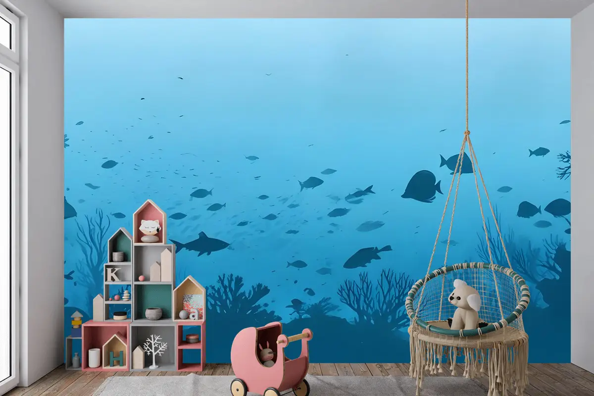 Çocuklar Sualtı Ve Balıklar Çocuk Odası Duvar Kağıdı