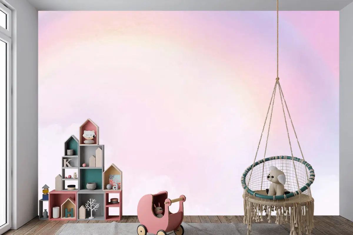 Çocuk Odası Duvar Kağıdı Gökkuşağı Ve Pembe Bulutlar