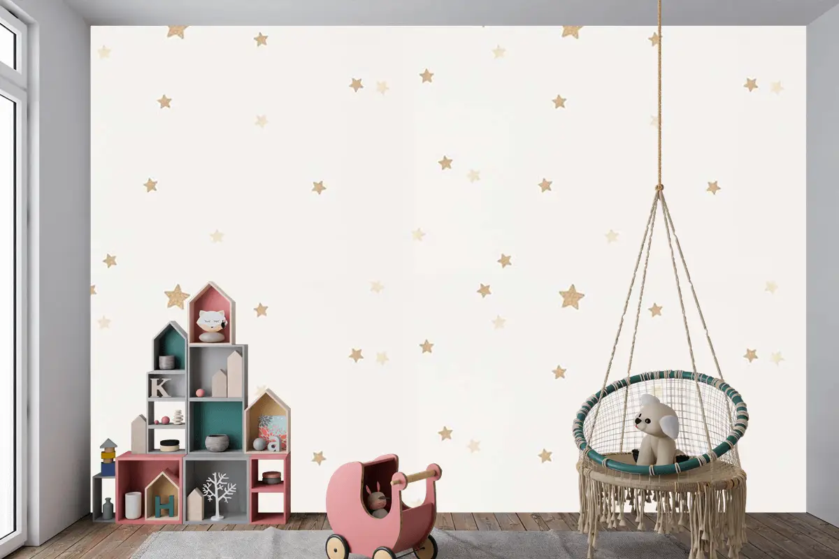 Krem Bej Yıldızlı Çocuk Odası Duvar Kağıdı