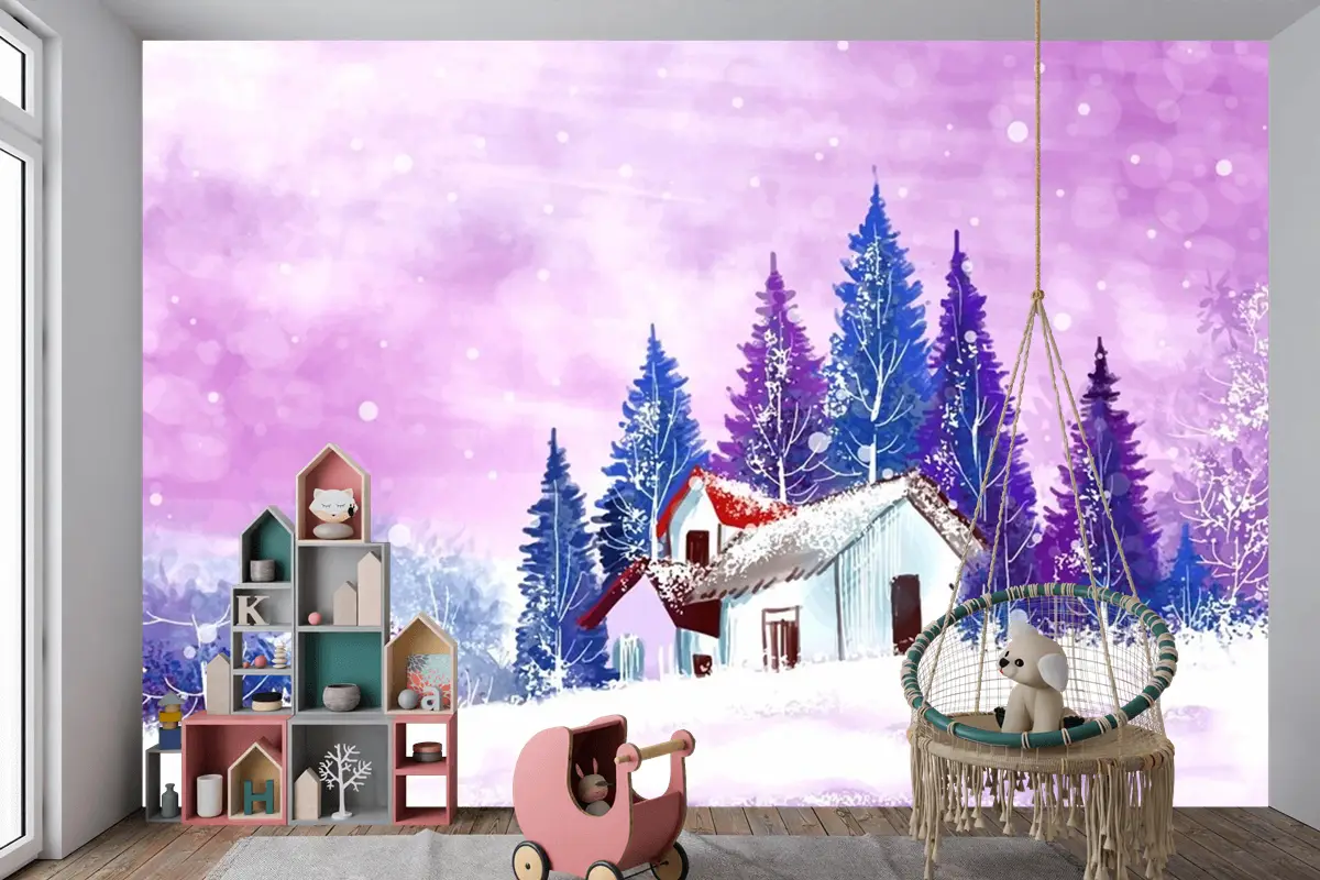 Kış Ve Yeni Yıl Tatilleri Için Manzara Noel Çocuk Odası Duvar Kağıdı 