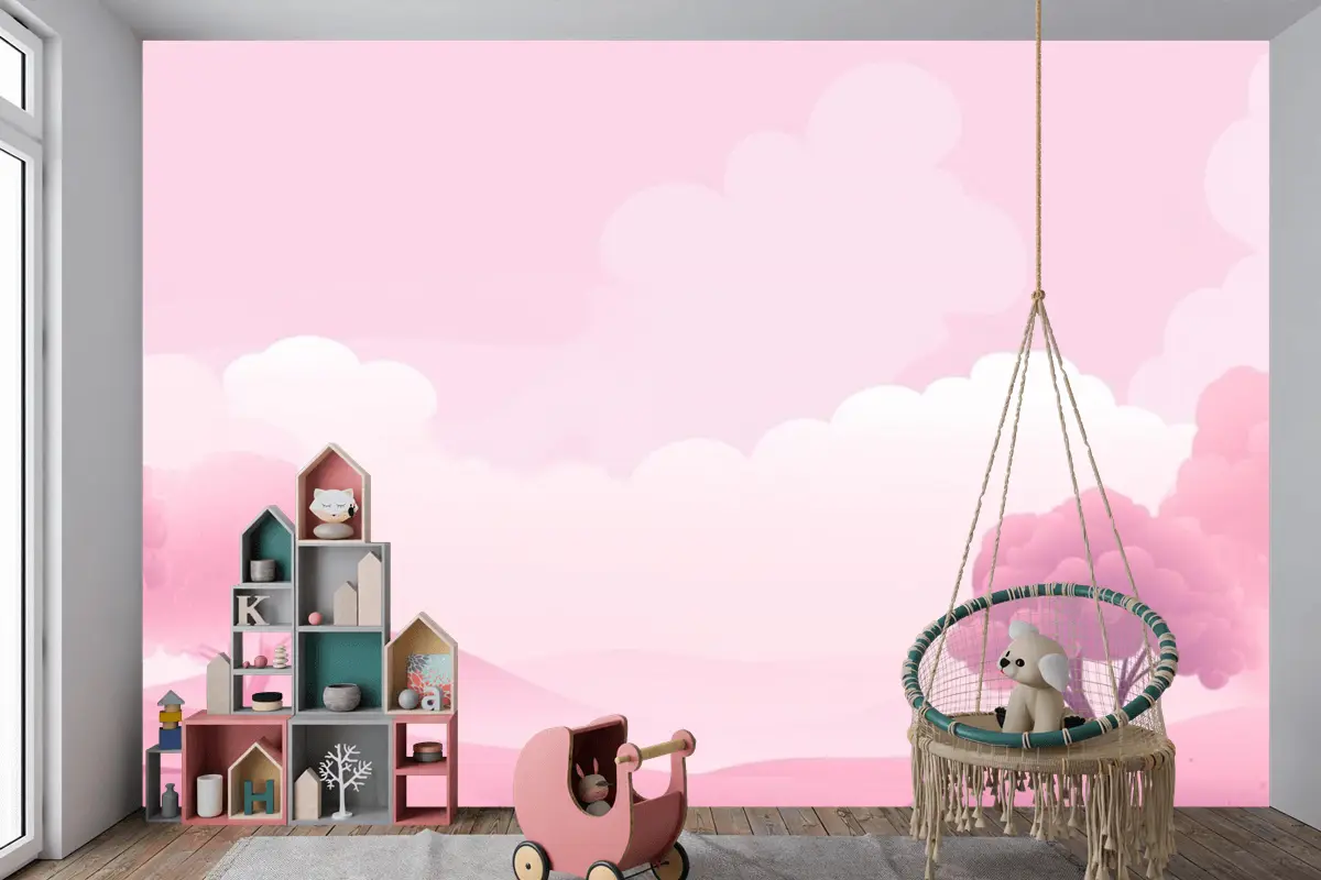 Açık Pembe Arka Plan Çocuk Odası Duvar Kağıdı