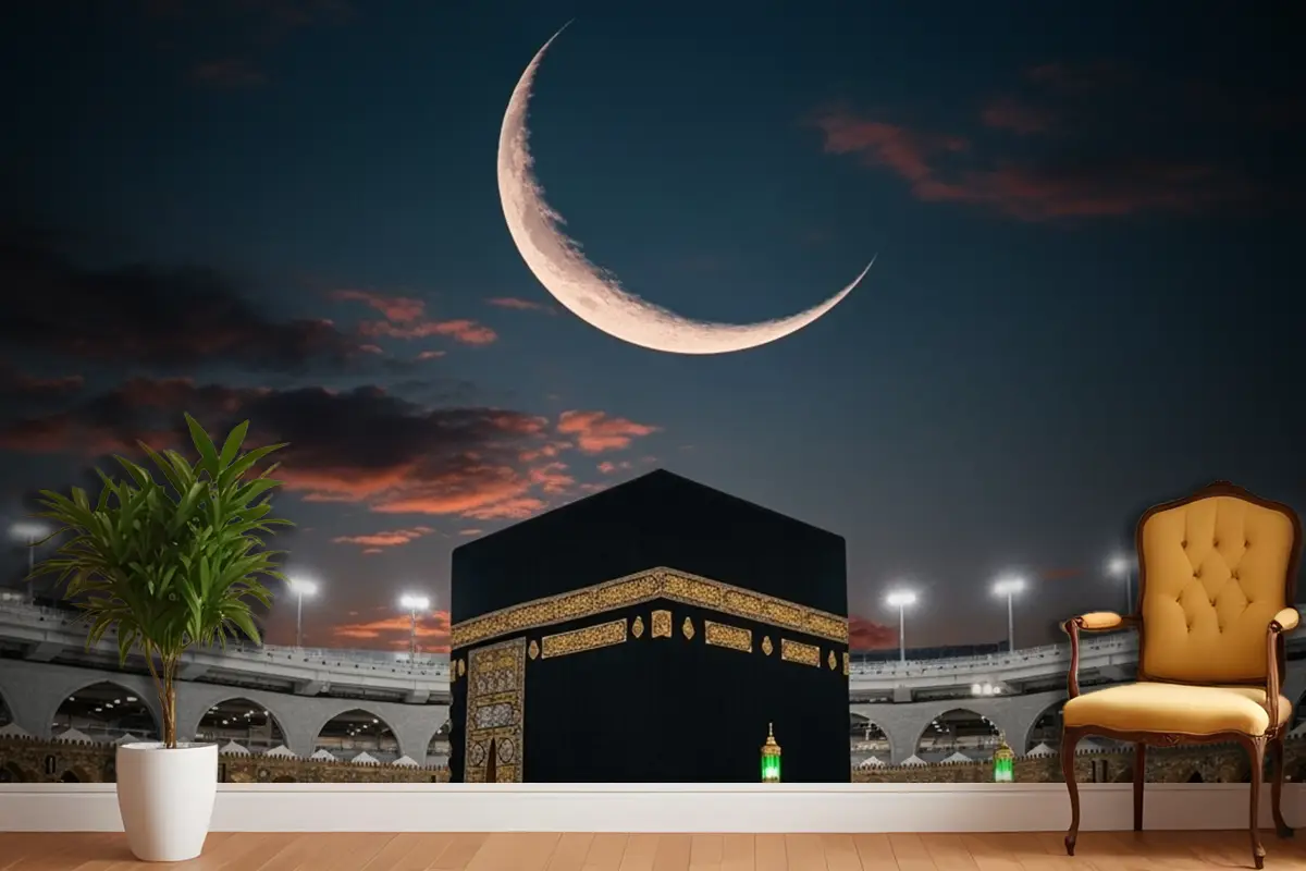 Mekke Kabe Gece Hilal Duvar Kağıdı