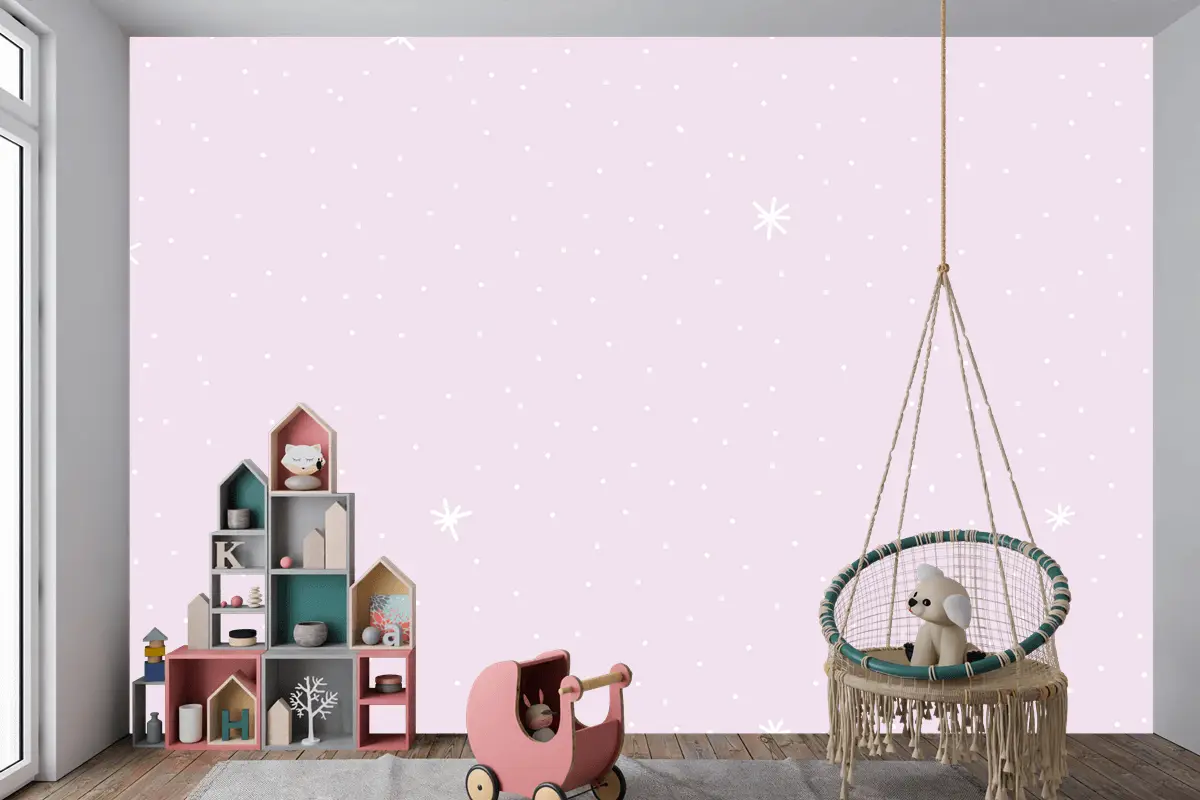 Mor Arka Planlı Minimal Yıldız Desenli Çocuk Odası Duvar Kağıdı