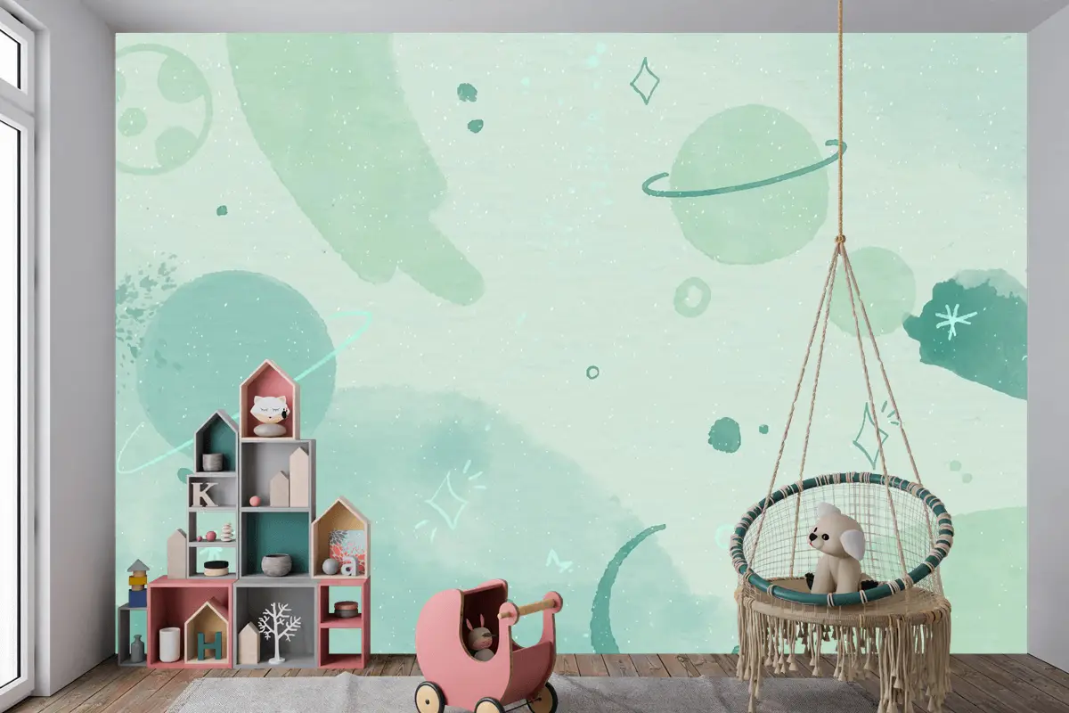 Tek Renkli Suluboya Galaxy Çocuk Odası Duvar Kağıdı 
